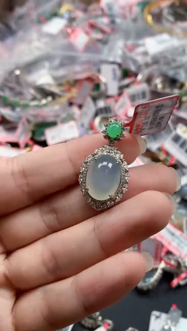 银S925镶嵌戒指翡翠天然A货缅甸翡翠