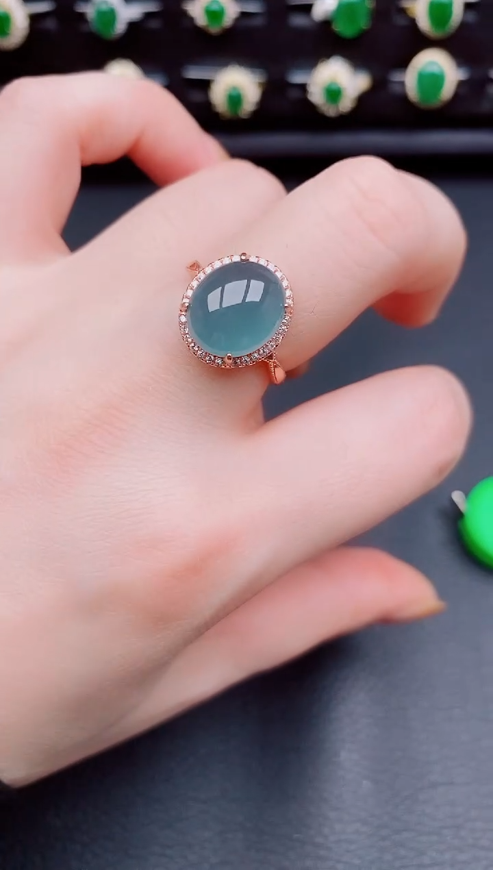 【闪购商品】翡翠戒指银S925镶嵌天然a货翡翠77