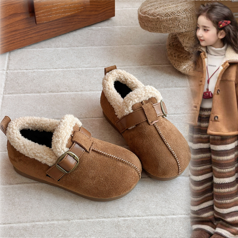 ABC女童勃肯鞋加绒儿童鞋子2025冬季新款复古男童二棉毛毛豆豆鞋