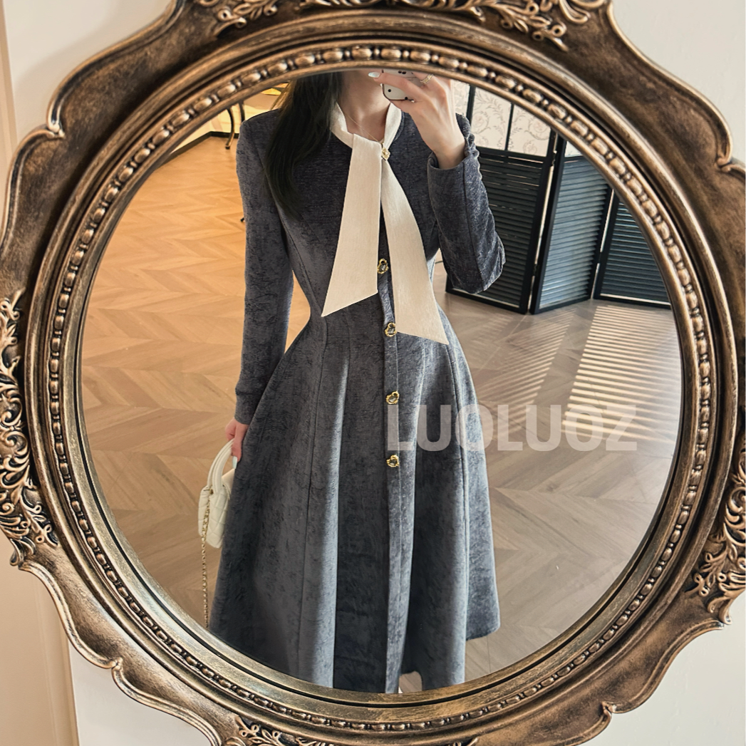 【现货】LUOLUOZ【庄园风华】气质绑带收腰时尚长款连衣裙JF570