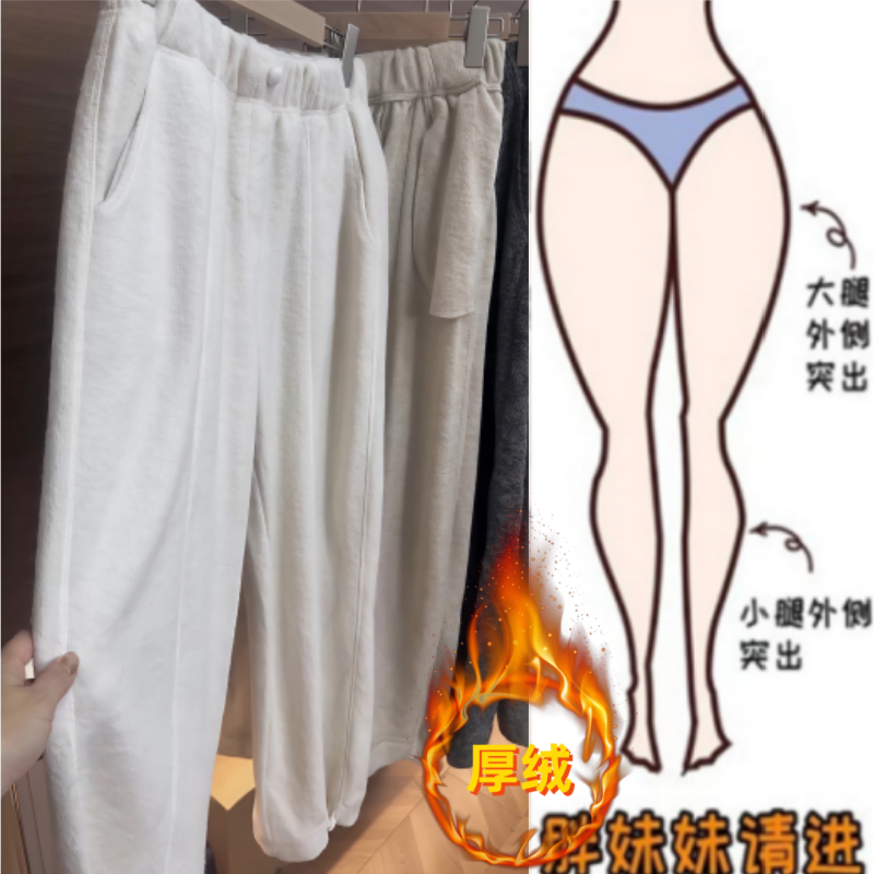 格洛森冬季新款加绒加厚高腰显瘦洋气直筒裤时尚百搭阔腿休闲长裤