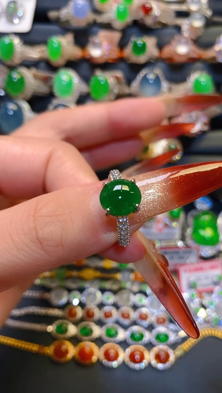 银S925镶嵌翡翠耳饰天然