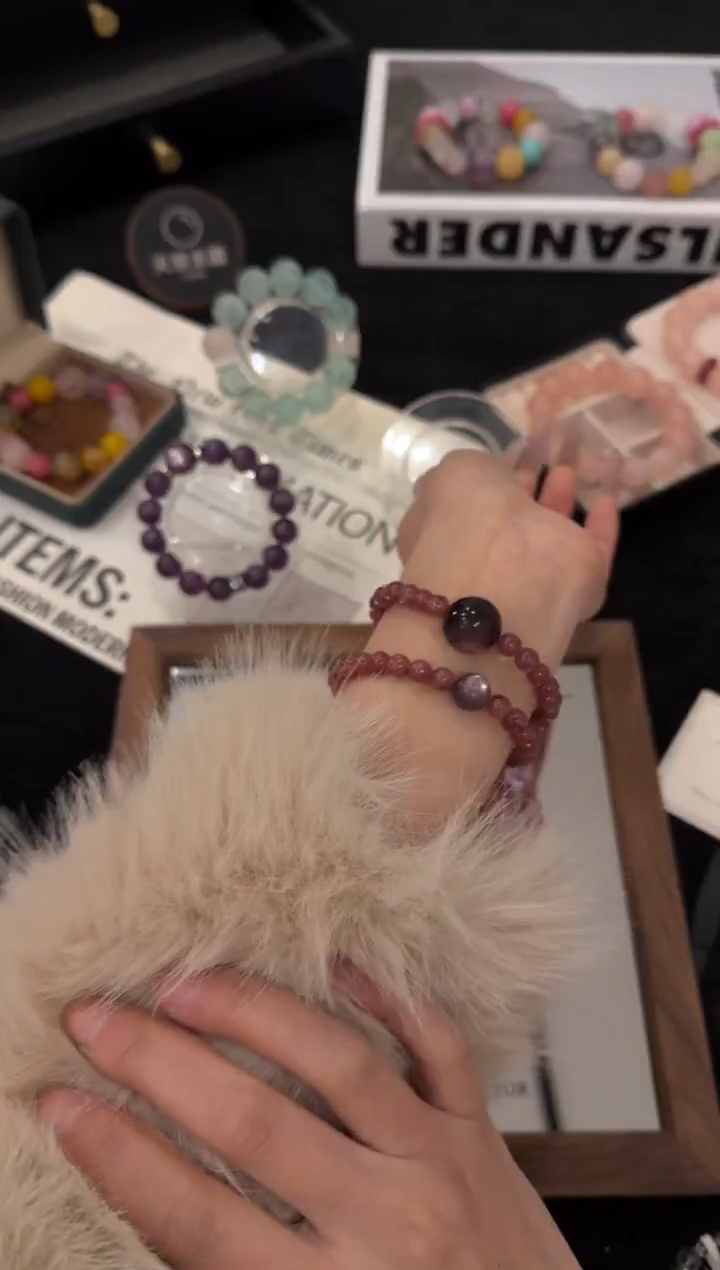 未镶嵌手链水晶乌梅子酱双圈x3521