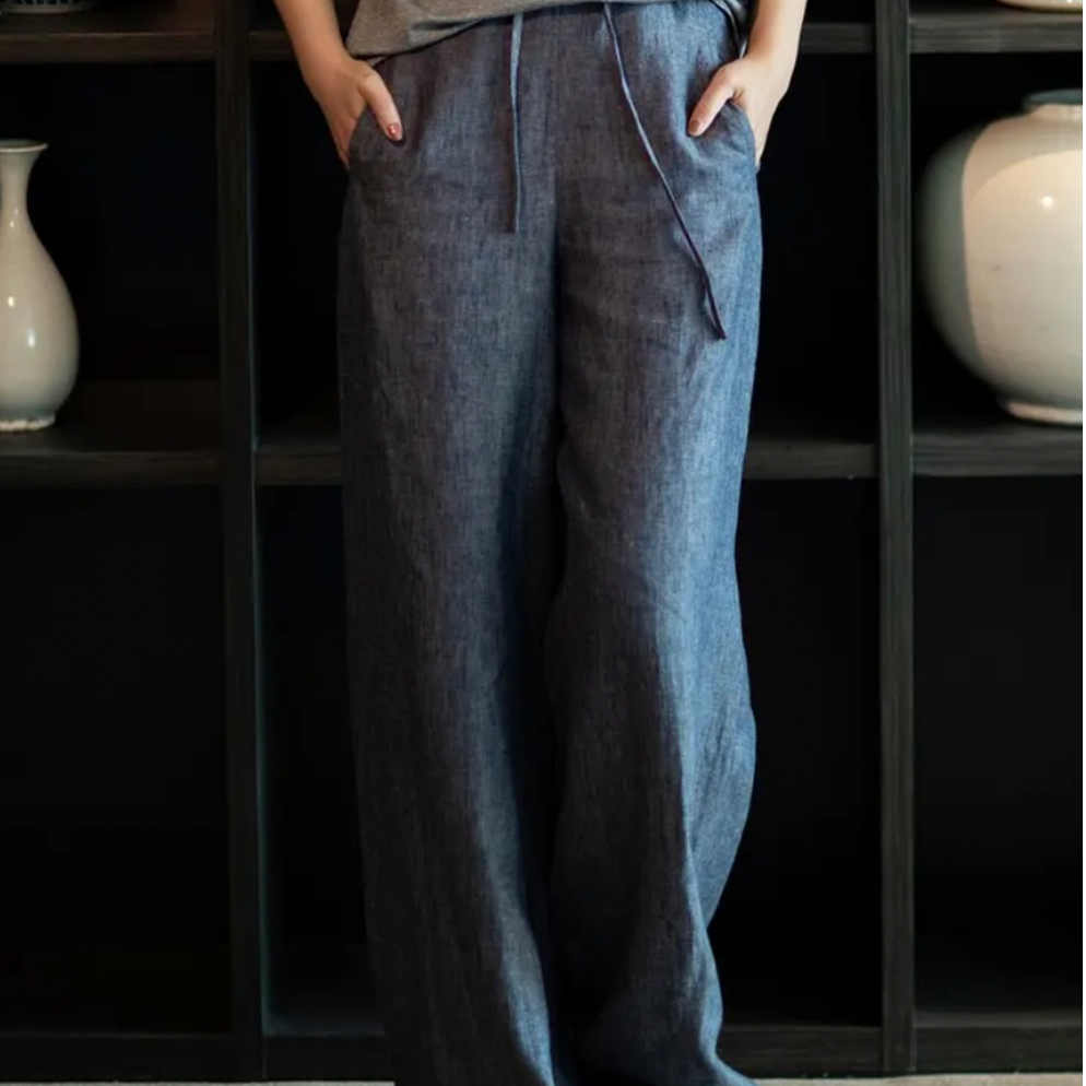 AMASS/阿玛施 纯色百搭清凉亚麻松紧腰长裤5100552