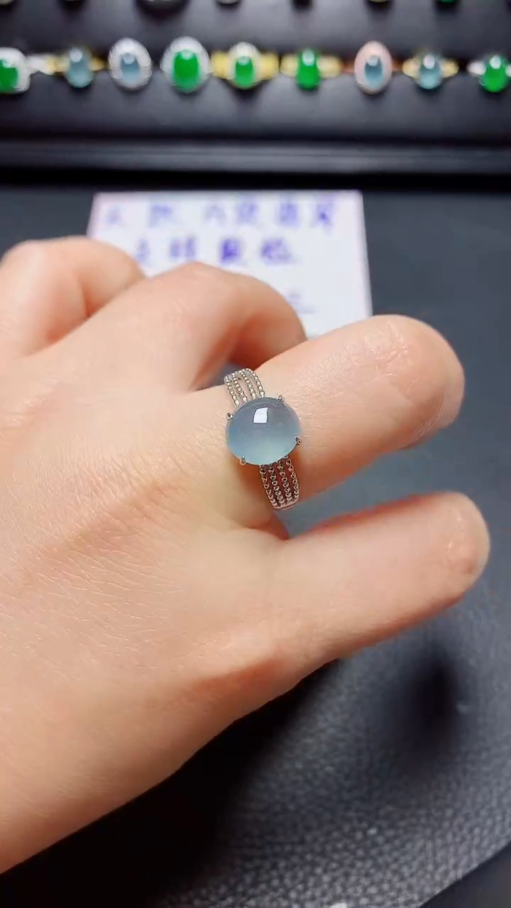 银S925镶嵌戒指翡翠 天然翡翠A货s925银镶