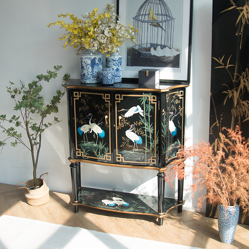 105*38*112复古彩绘餐边柜角柜古典客厅储物柜大空间半圆装饰柜