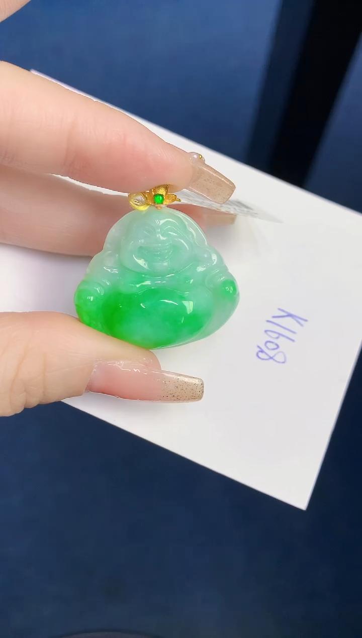 颈饰18K金镶嵌翡翠缅甸天然翡翠A货