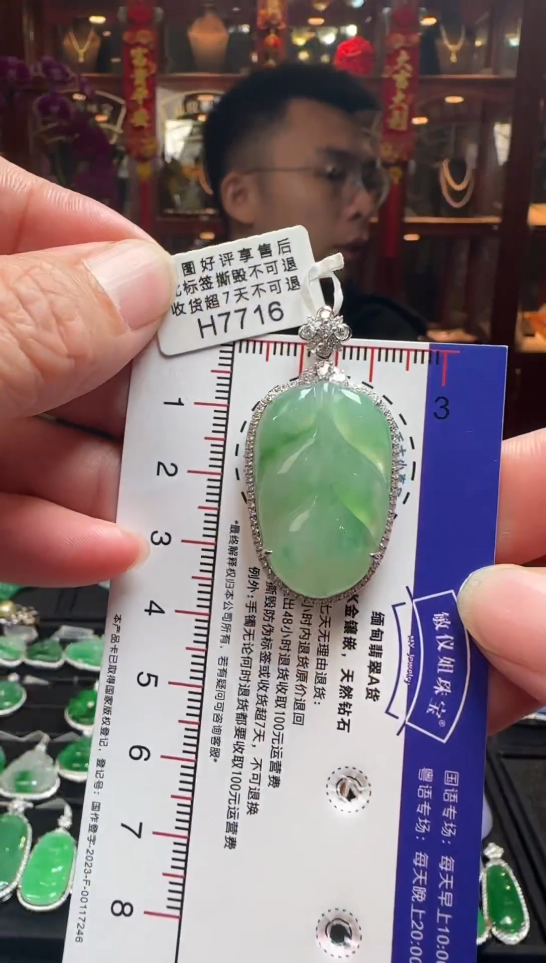 【闪购商品】翡翠颈饰18K金镶嵌H7716冰绿叶子