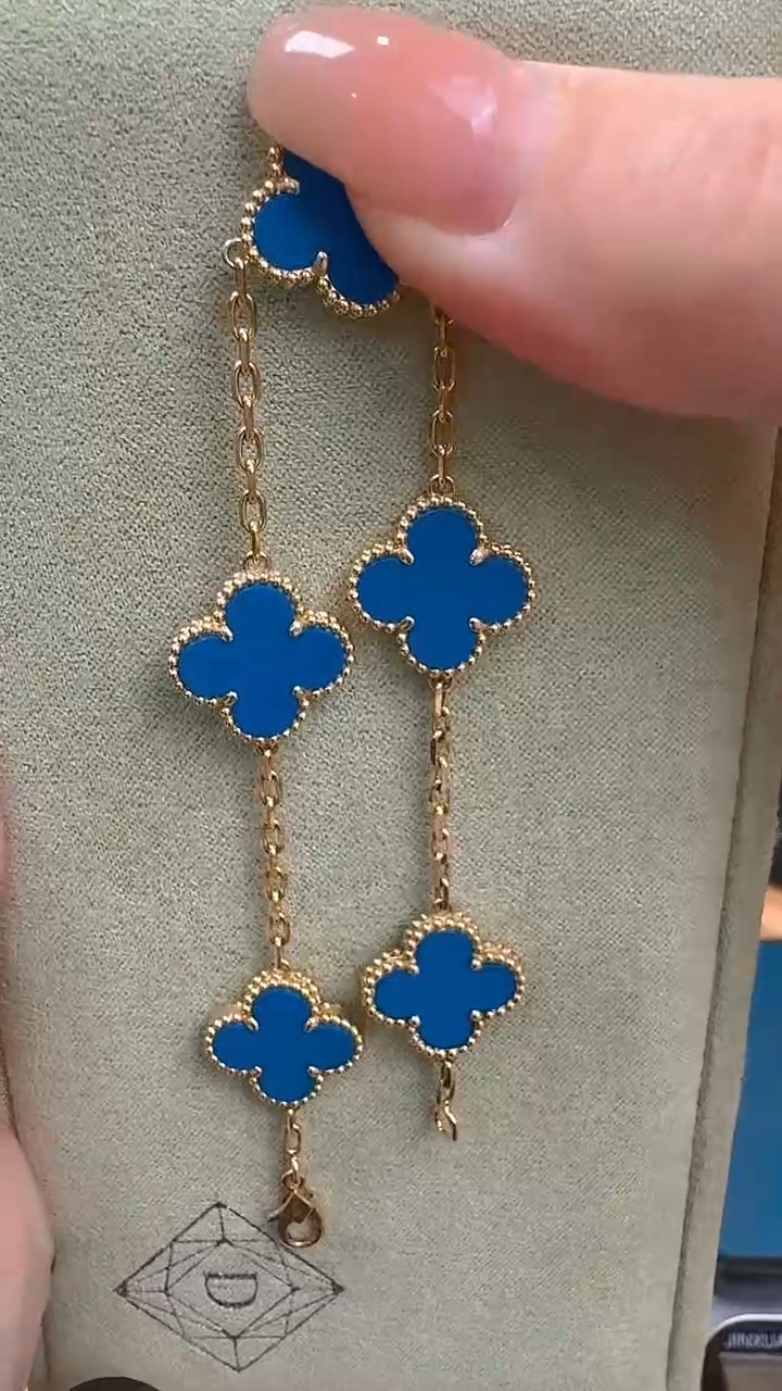 【闪购商品】玛瑙/玉髓手链18K金镶嵌15mm重版蓝玛瑙18K金五花手链
