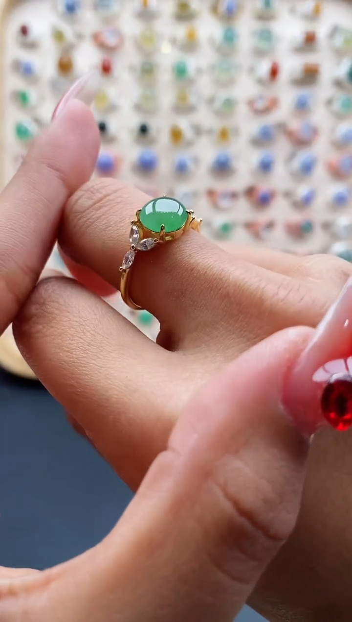 【闪购商品】翡翠戒指银S925镶嵌缅甸天然A货翡翠333 3+8