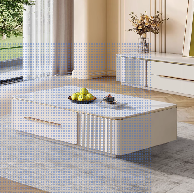 岩板电视柜茶几组合高档大气客厅家用落地储物柜轻奢实木电视机柜