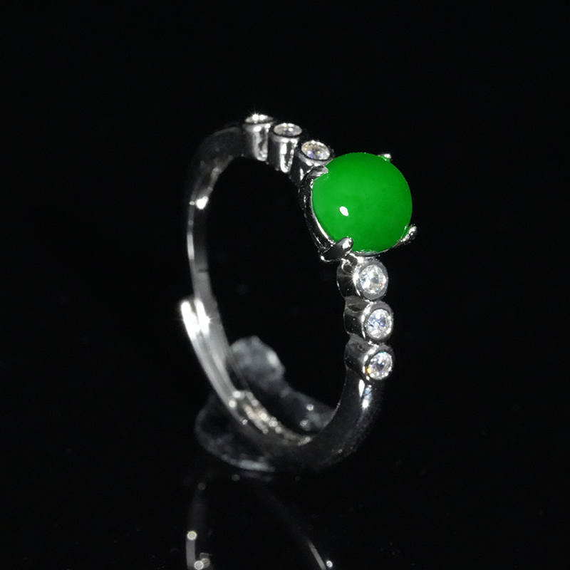 【中国好珍宝】天然翡翠蛋面戒指A货翡翠绿轻奢时尚女款-多样性发1