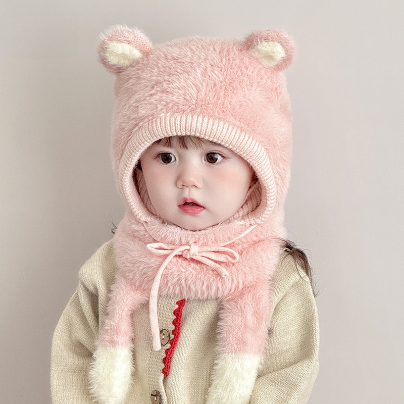 女童帽子冬季围脖口罩一体宝宝男孩保暖加绒儿童护耳针织2025新款