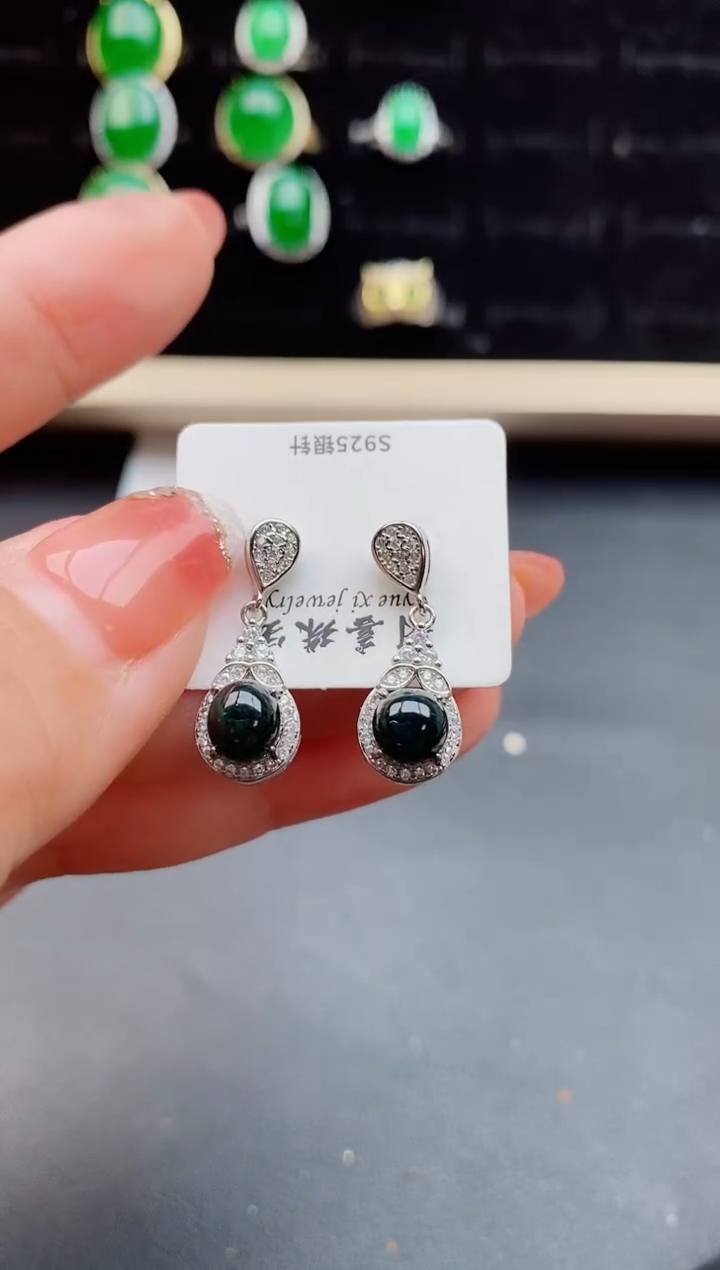 【闪购商品】翡翠耳饰银S925镶嵌080800