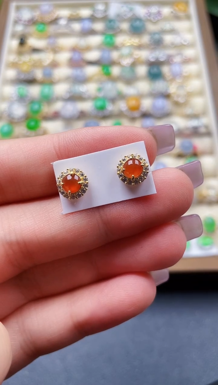 银S925镶嵌翡翠耳饰124