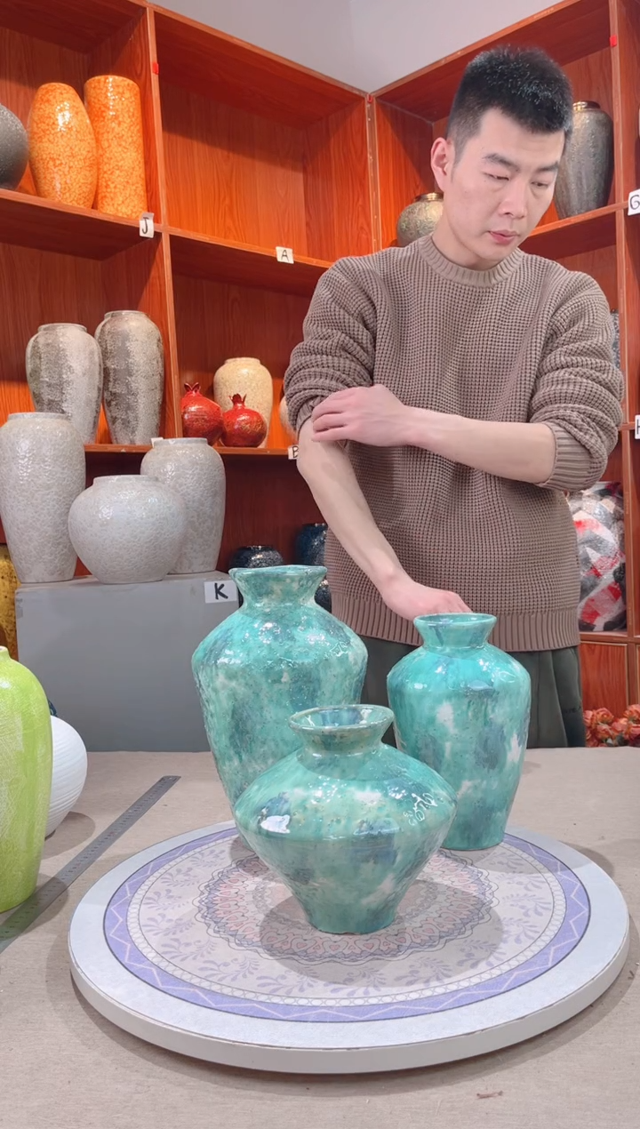 【闪购商品】瓶彩陶三件套   陶瓷花瓶无花