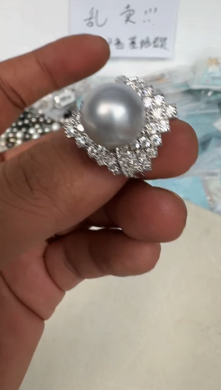 银S925镶嵌戒指海水珍珠戒指