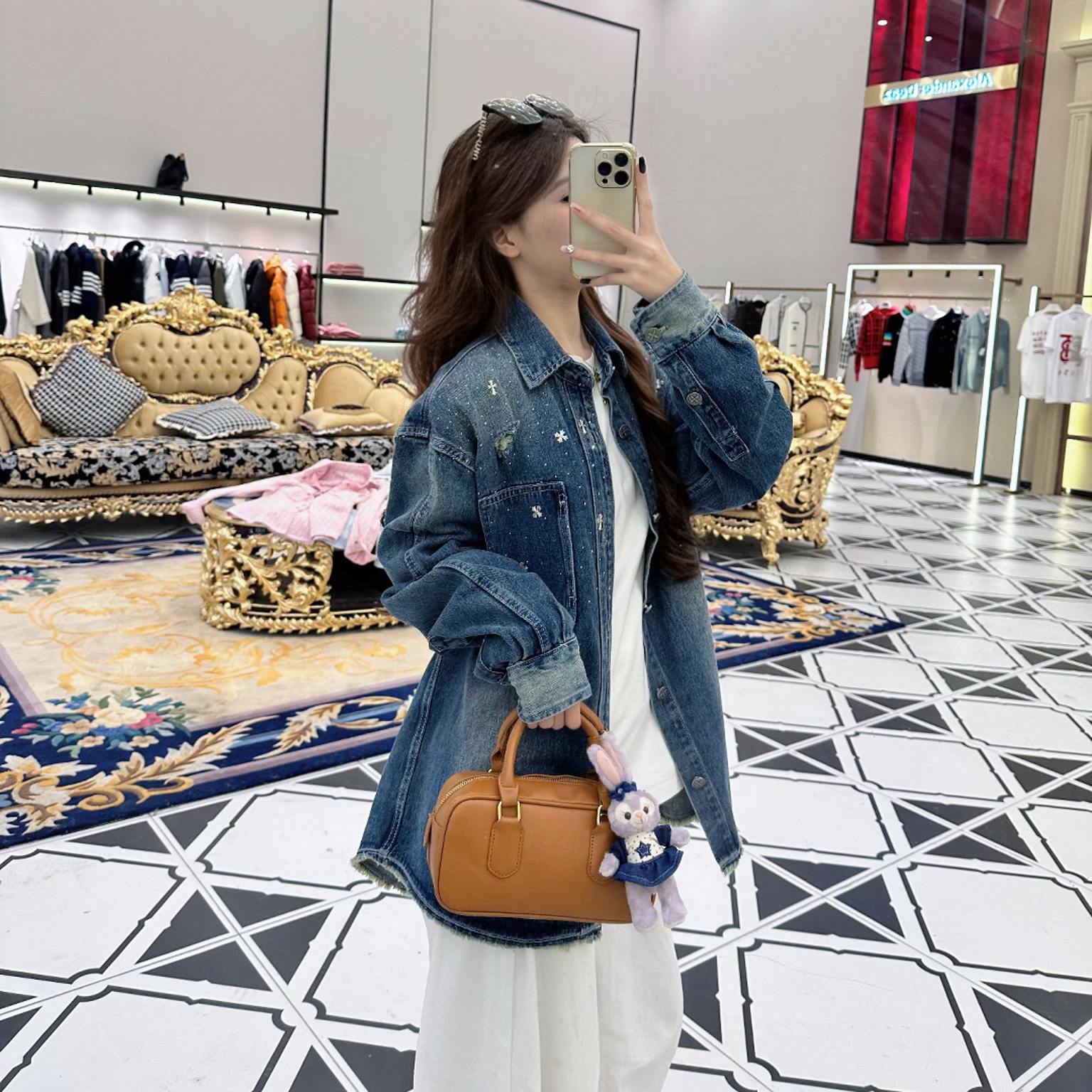 2025早春新款重磅十字烫钻牛仔外套A8100