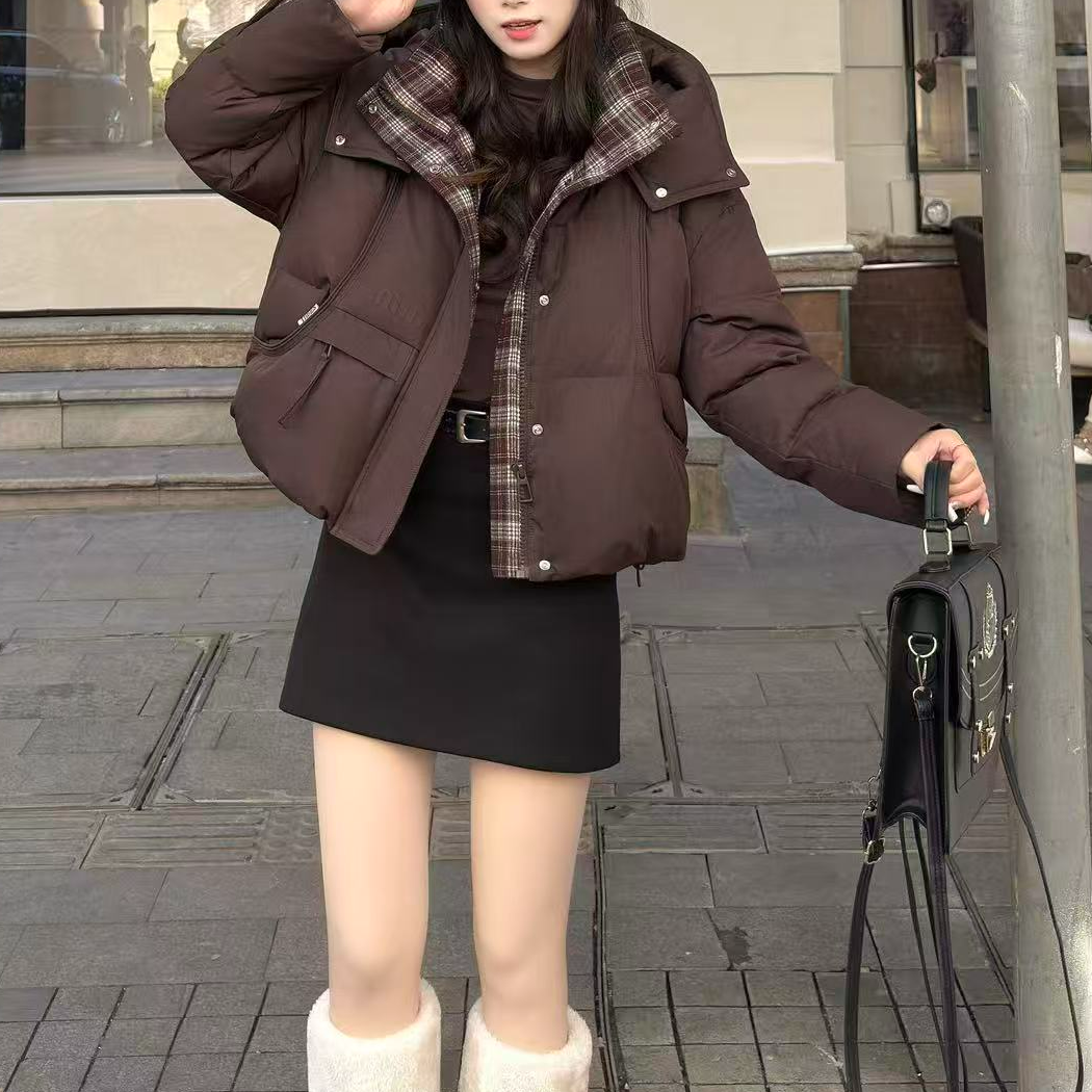 芭莎家052时尚洋气拼接格子羽绒服