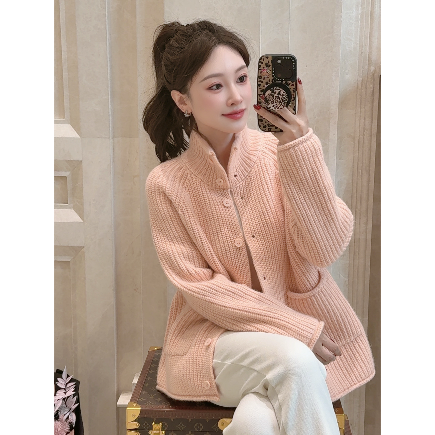 【曼文kiki】“蜜橘奶霜”粗针加厚立领羊毛开衫 25Q1321