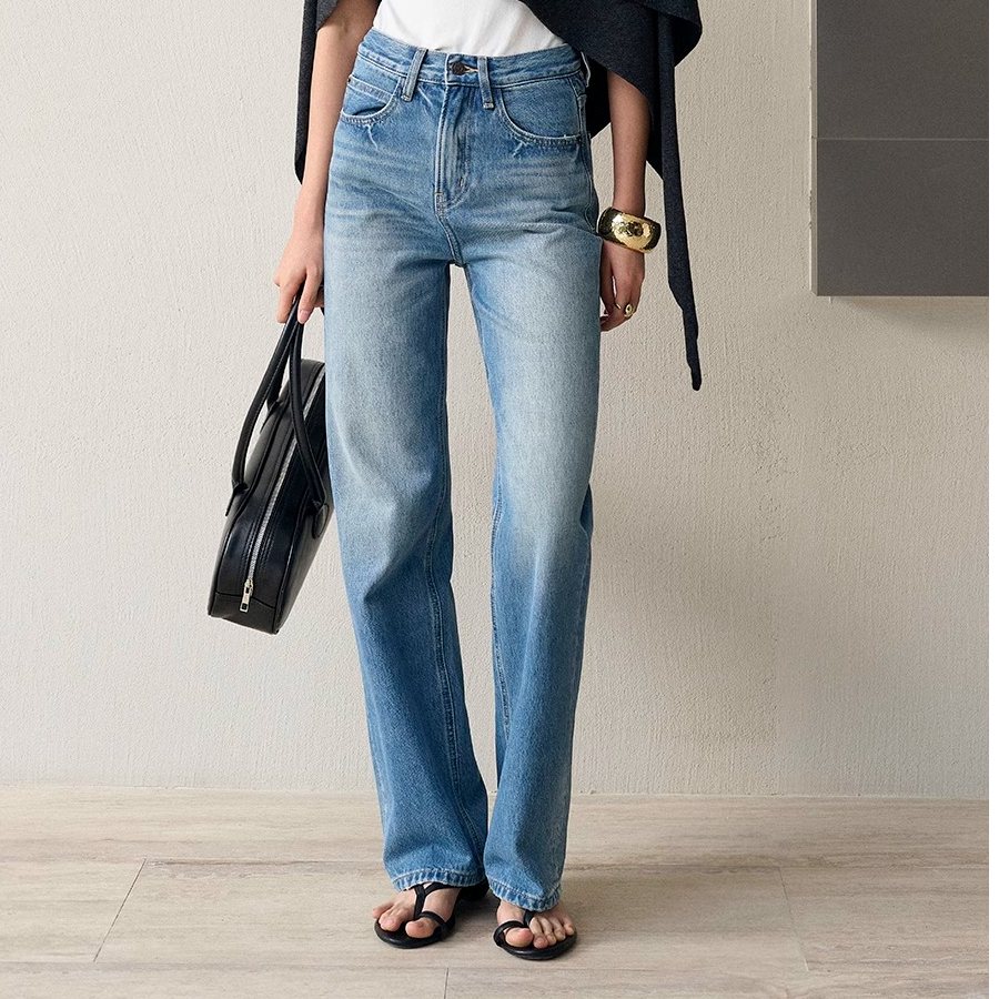 2025秋季新窄版直筒阔腿裤土耳其进口面料浆纱工艺洋气时髦牛仔裤