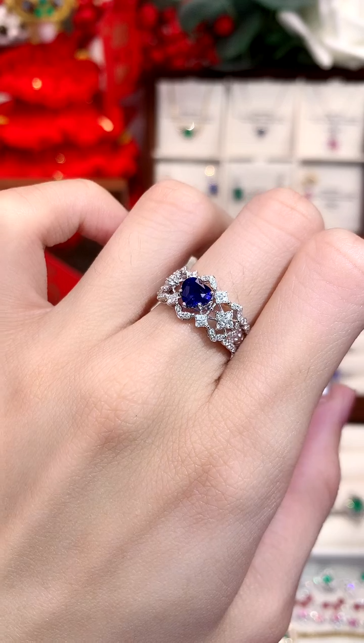 【闪购商品】蓝宝石戒指18K金镶嵌1.12ct/天然宝石/七天无理由