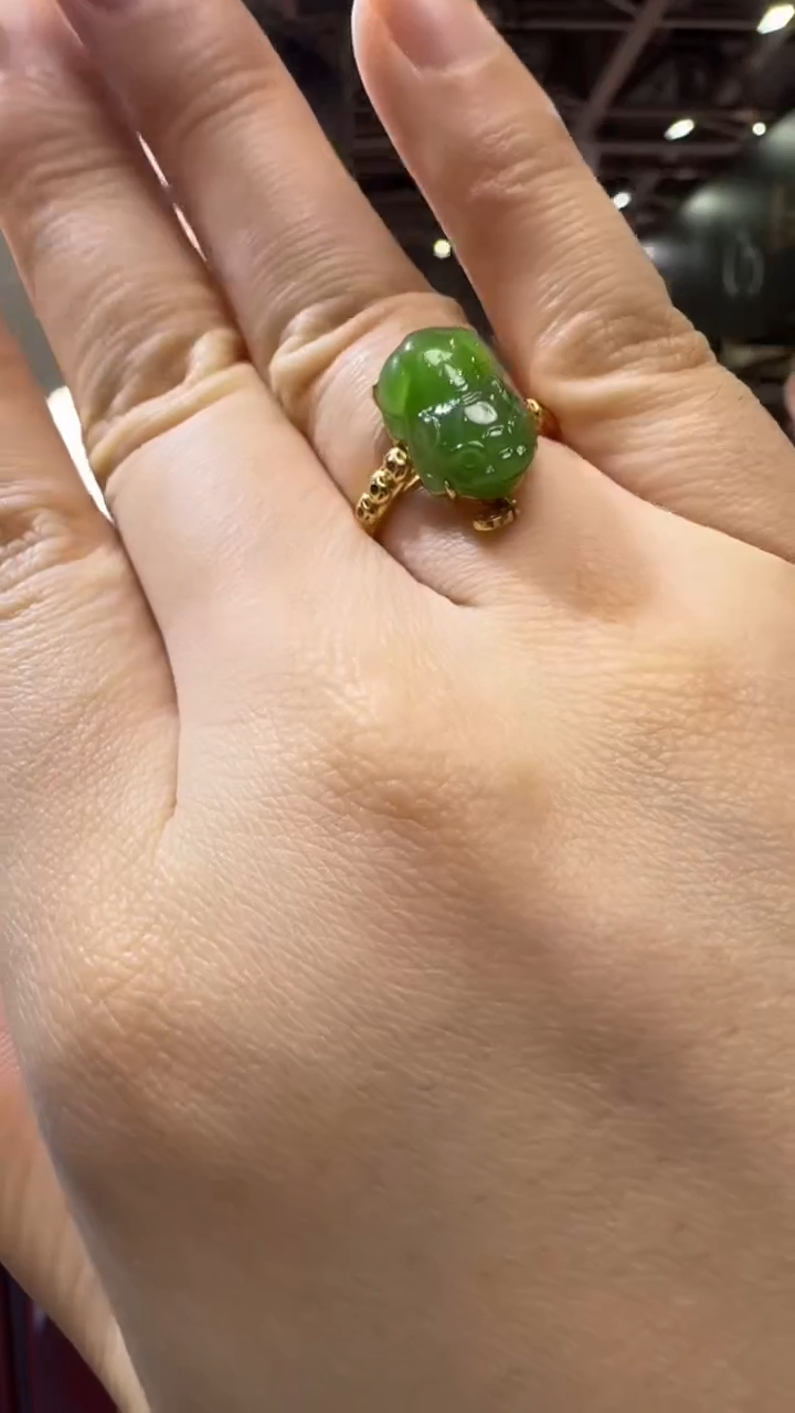 和田玉戒指18K金镶嵌杭州珠宝展假一罚十