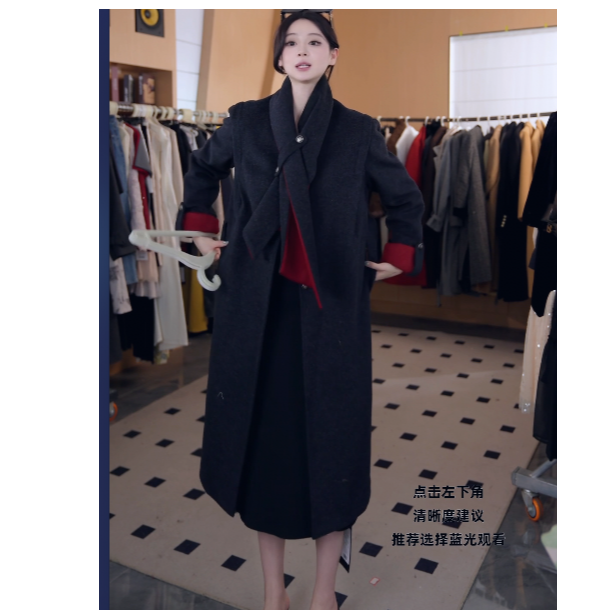 清 秋冬新款双排扣中长款高级感毛呢外套5DWYZ11038