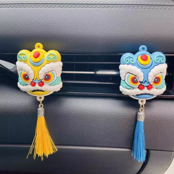 车载香薰香水创意中国风舞狮醒狮个性国潮狮子汽车内出风口装饰品