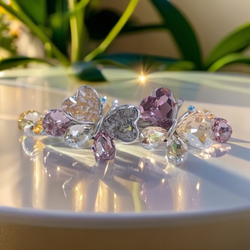 高档水晶蝴蝶弹簧夹女后脑勺半扎发横夹一字顶夹发卡夹子盘发头饰