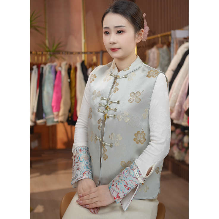 《四叶草 -马夹》新中式提花复古国风休闲百搭双面穿马甲