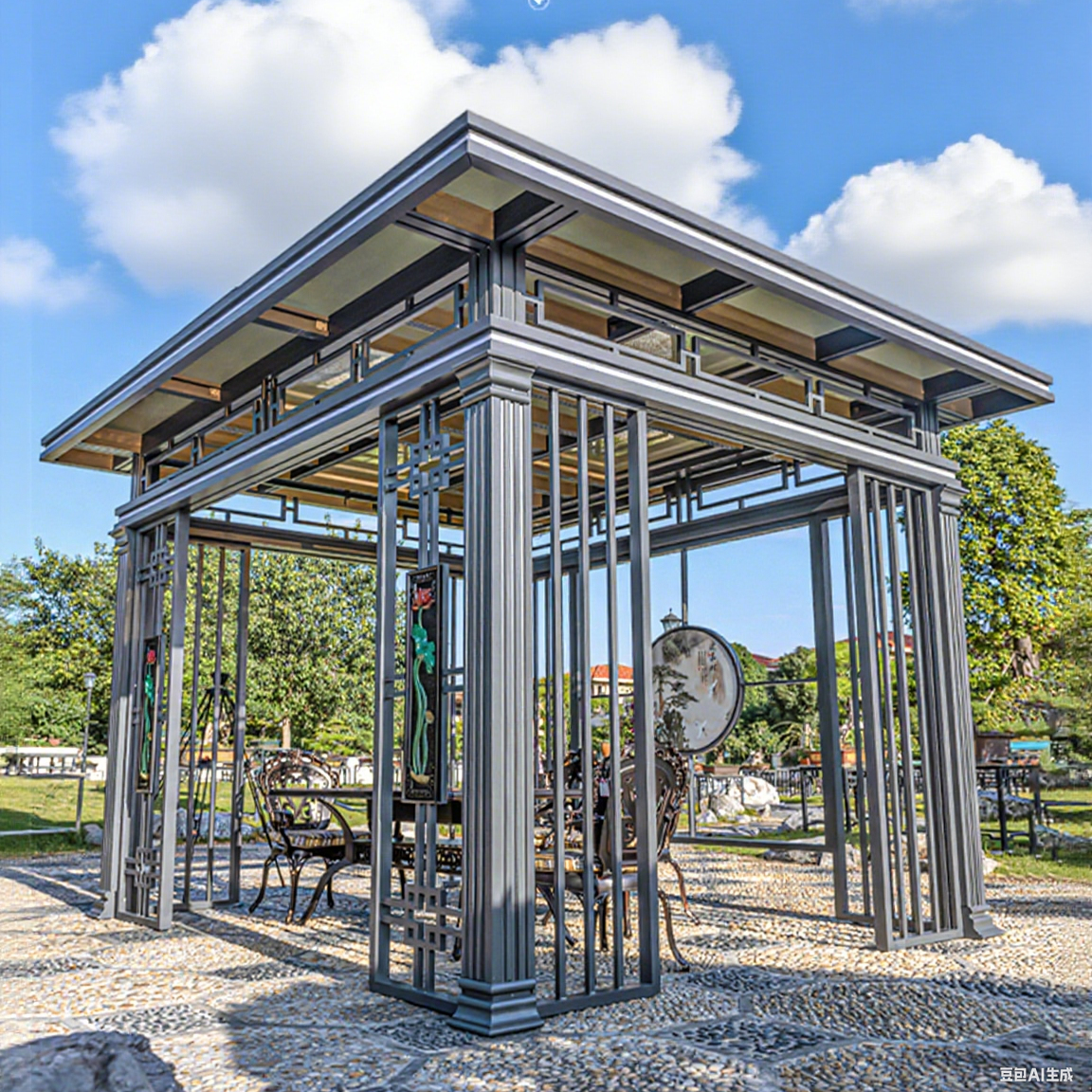 【包安装】中式户外庭院凉亭铝合金室外电动亭子露台花园凉亭阳光房