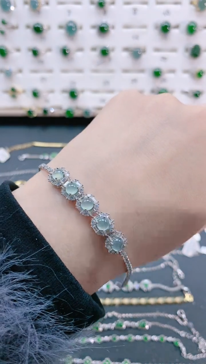 【闪购商品】翡翠手链银S925镶嵌天然翡翠