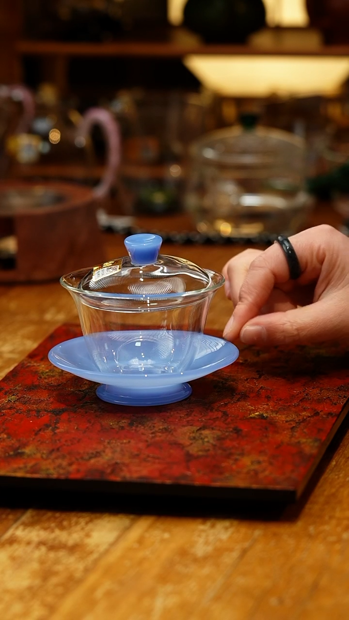 【闪购商品】禾器/晶彩源荷盖碗/雾蓝玉