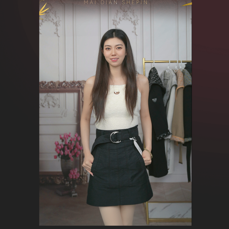 95新 MIU MIU/缪缪 麦殿/牛仔黑色半裙36码/241115XLHQC04