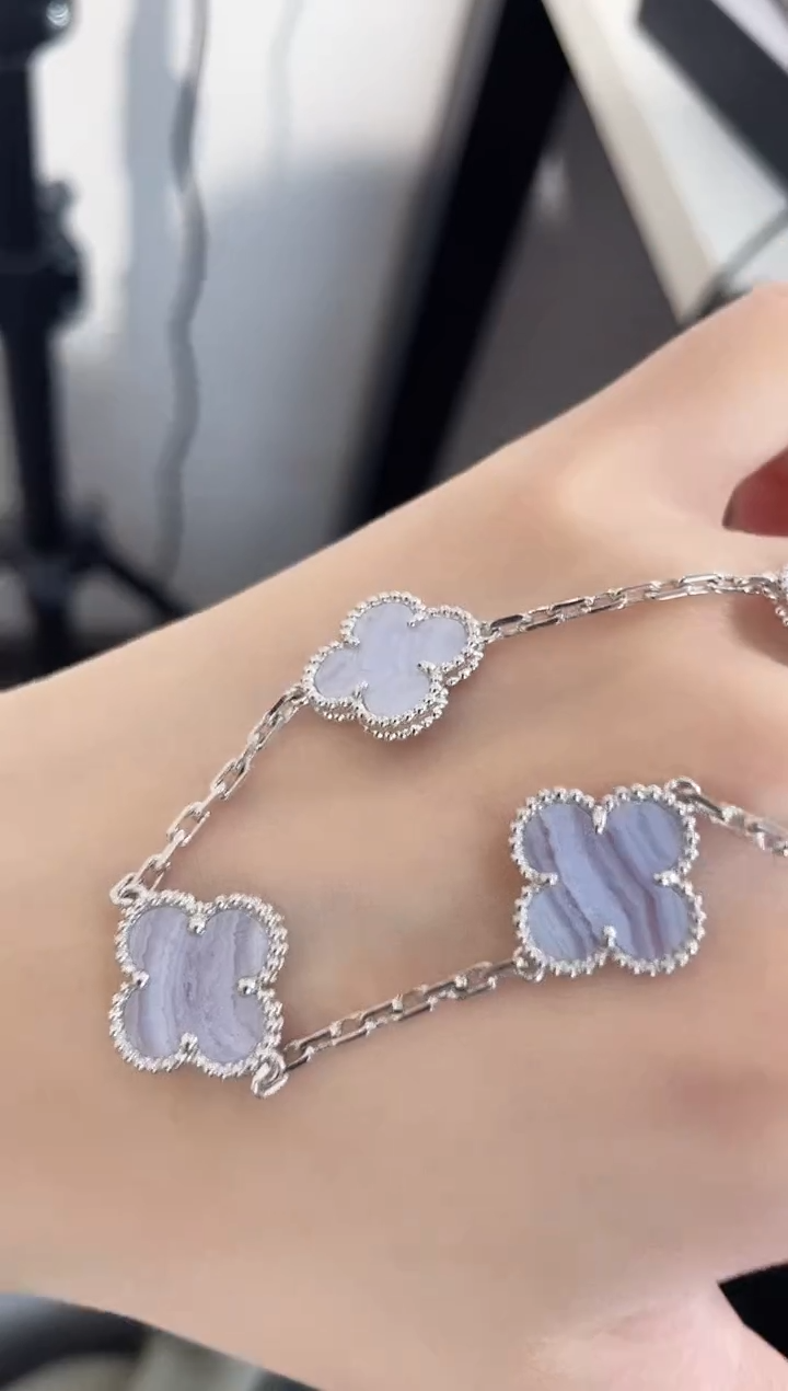 玛瑙/玉髓手链18K金镶嵌 玥霓高定珠宝 18k 紫玛瑙五花手链