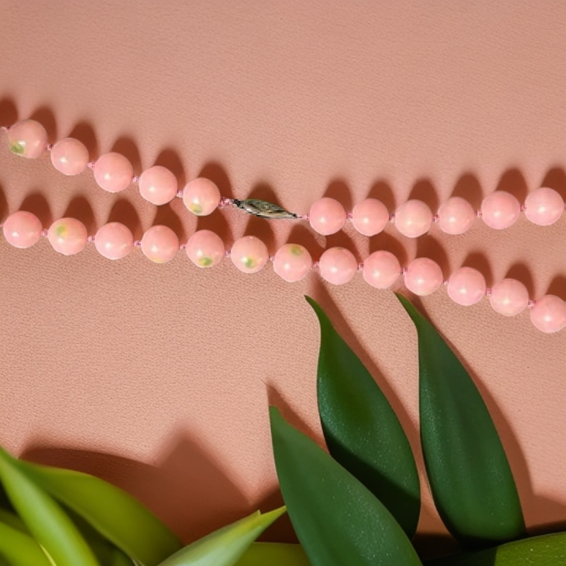 合金项链 中古古典项链素款天然粉手工气质女士