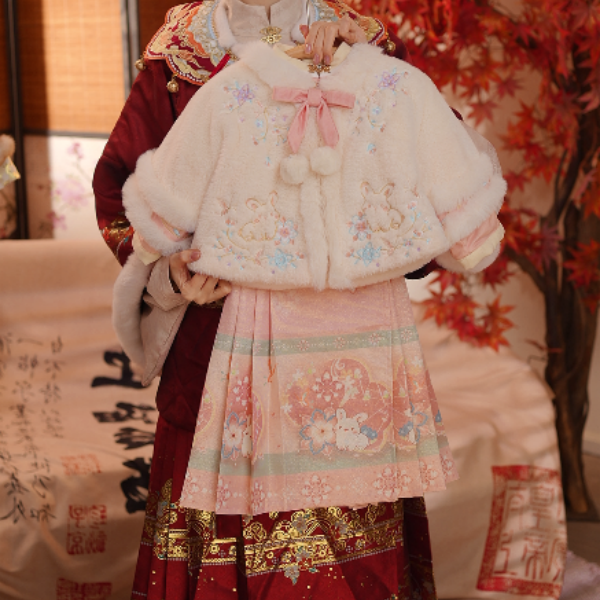 女童冬装马面裙套装儿童加厚加绒冬季两件套女宝宝毛毛拜年服新款
