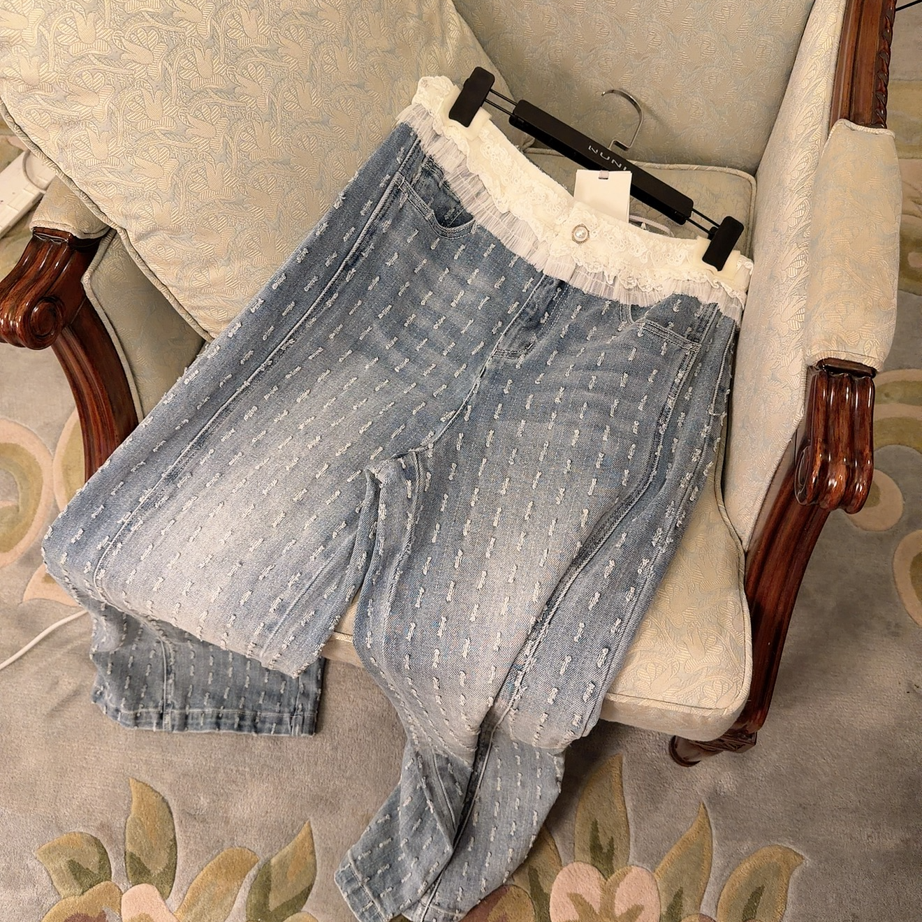 明星同款提花蓝牛仔裤#LN02815