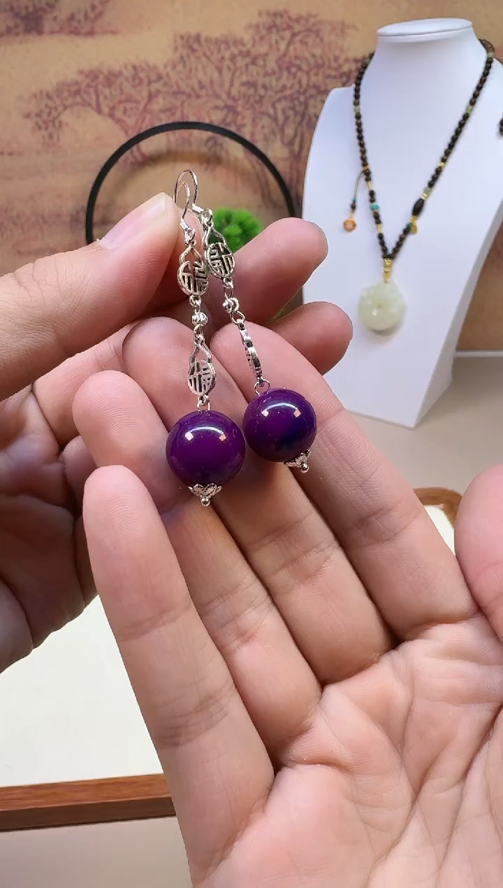 银S925镶嵌苏纪石（舒俱来）耳钉E91 