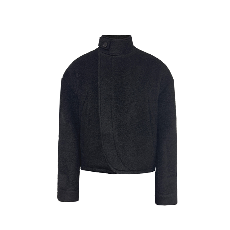 JCAESAR JACKET 羊毛扣袢夹克 卷毛肌理 弧型门襟暗扣开合 短宽