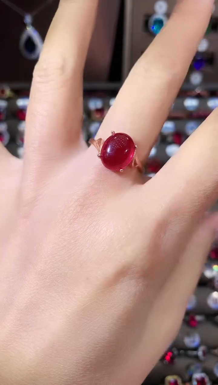 银S925镶嵌戒指红宝石玫瑰金