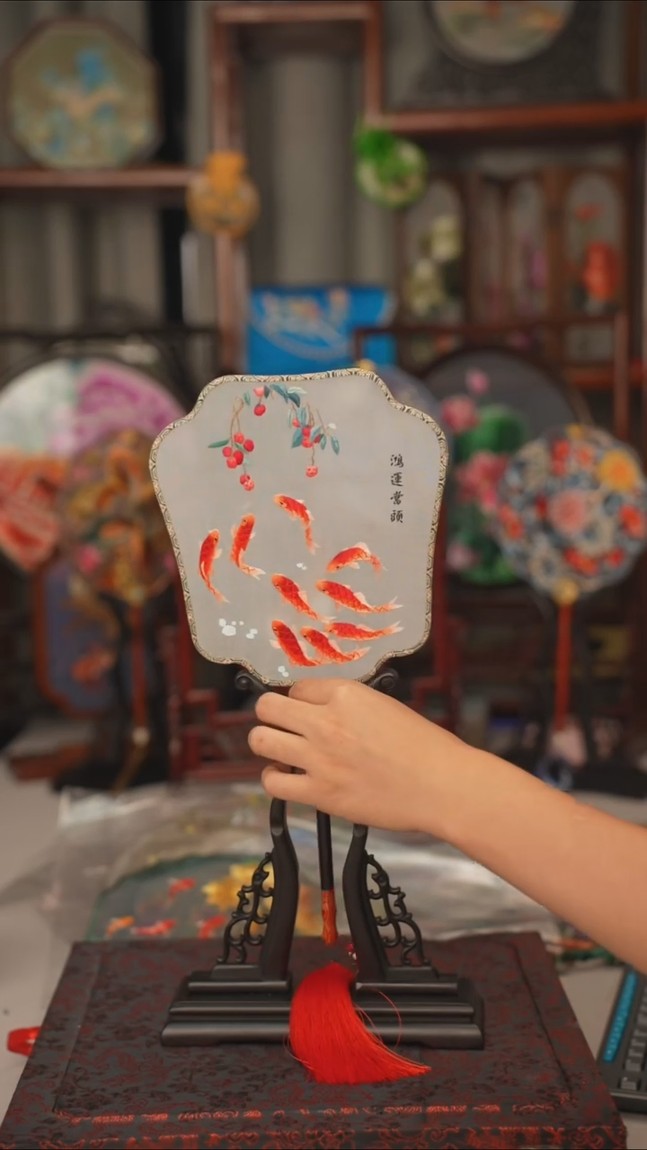 扇子团扇 绣花双面非遗
