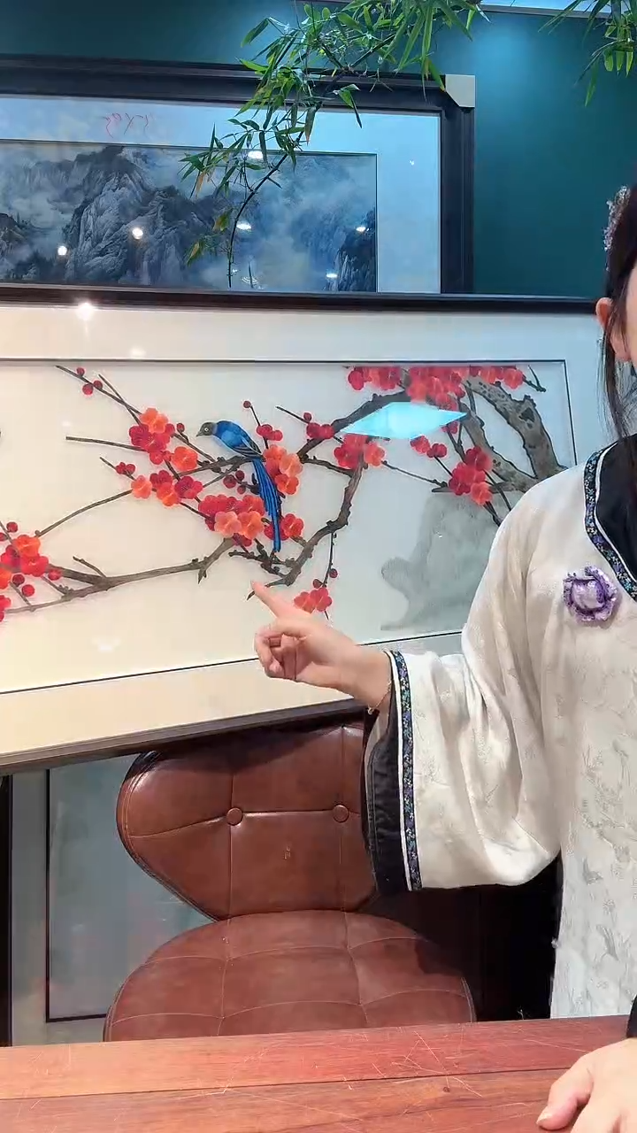 竖款非遗苏绣手工刺绣装饰画不包邮