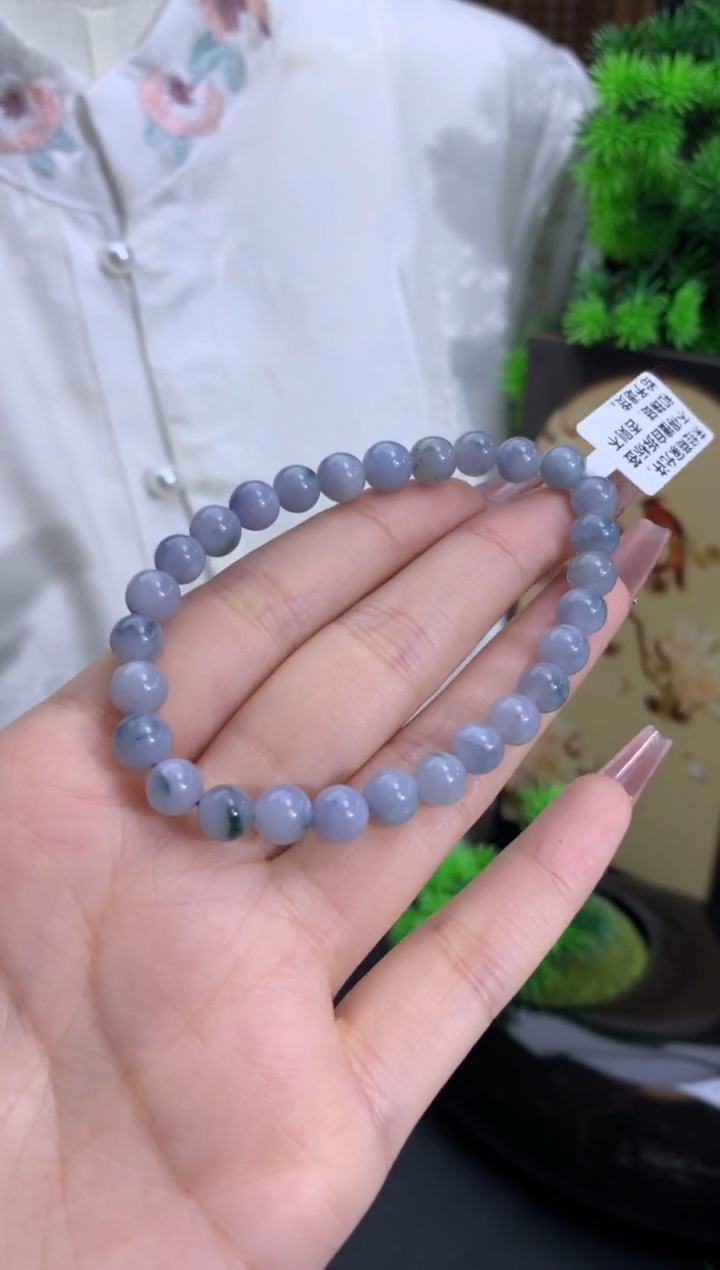 未镶嵌翡翠手链紫底飘蓝花 卡6.4-7mm（有纹）