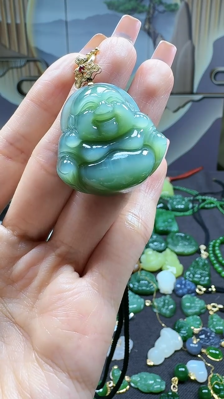 和田玉18K金镶嵌挂件1