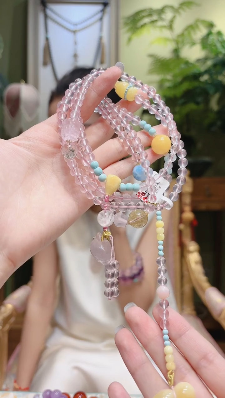 【闪购商品】水晶项链未镶嵌蜜蜡顶珠三通粉水晶斜挎