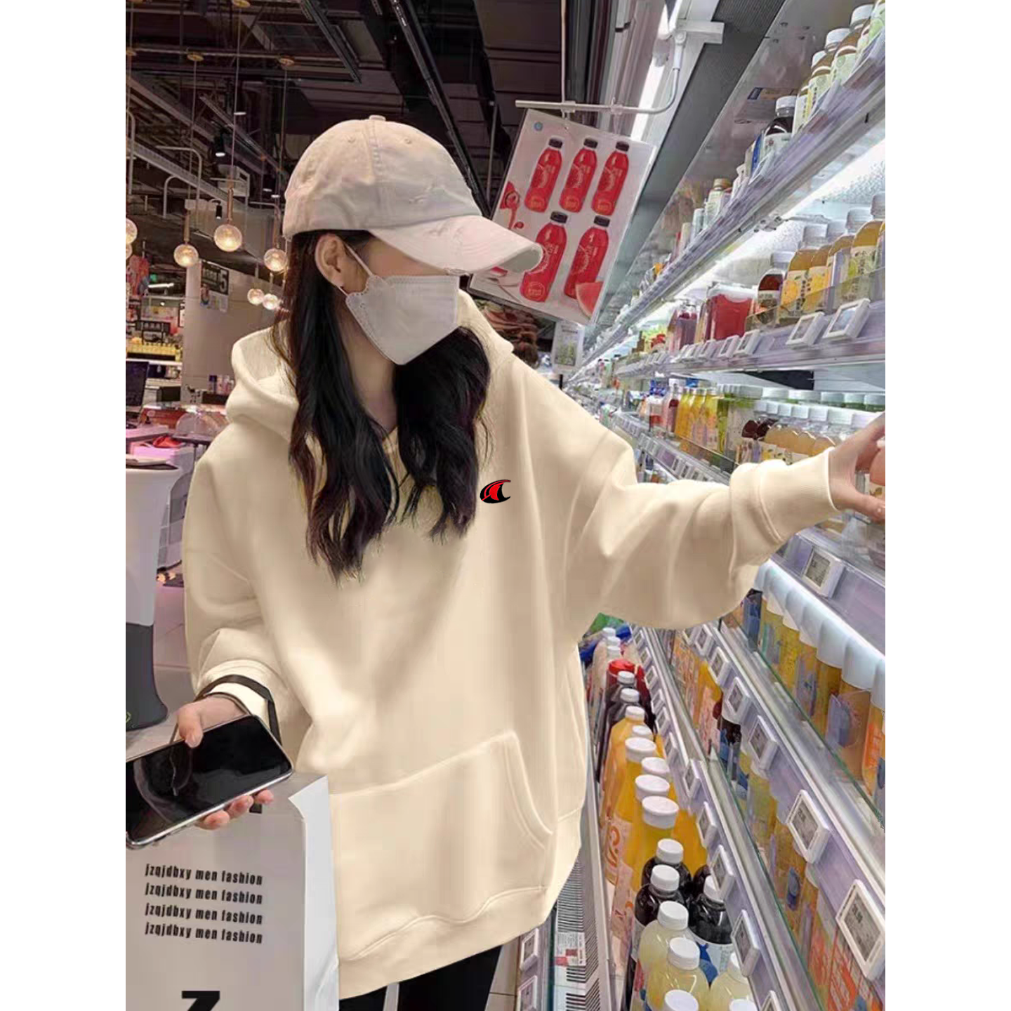 冠军船长杏色连帽卫衣女秋冬冬季新款外套加绒加厚慵懒上衣装