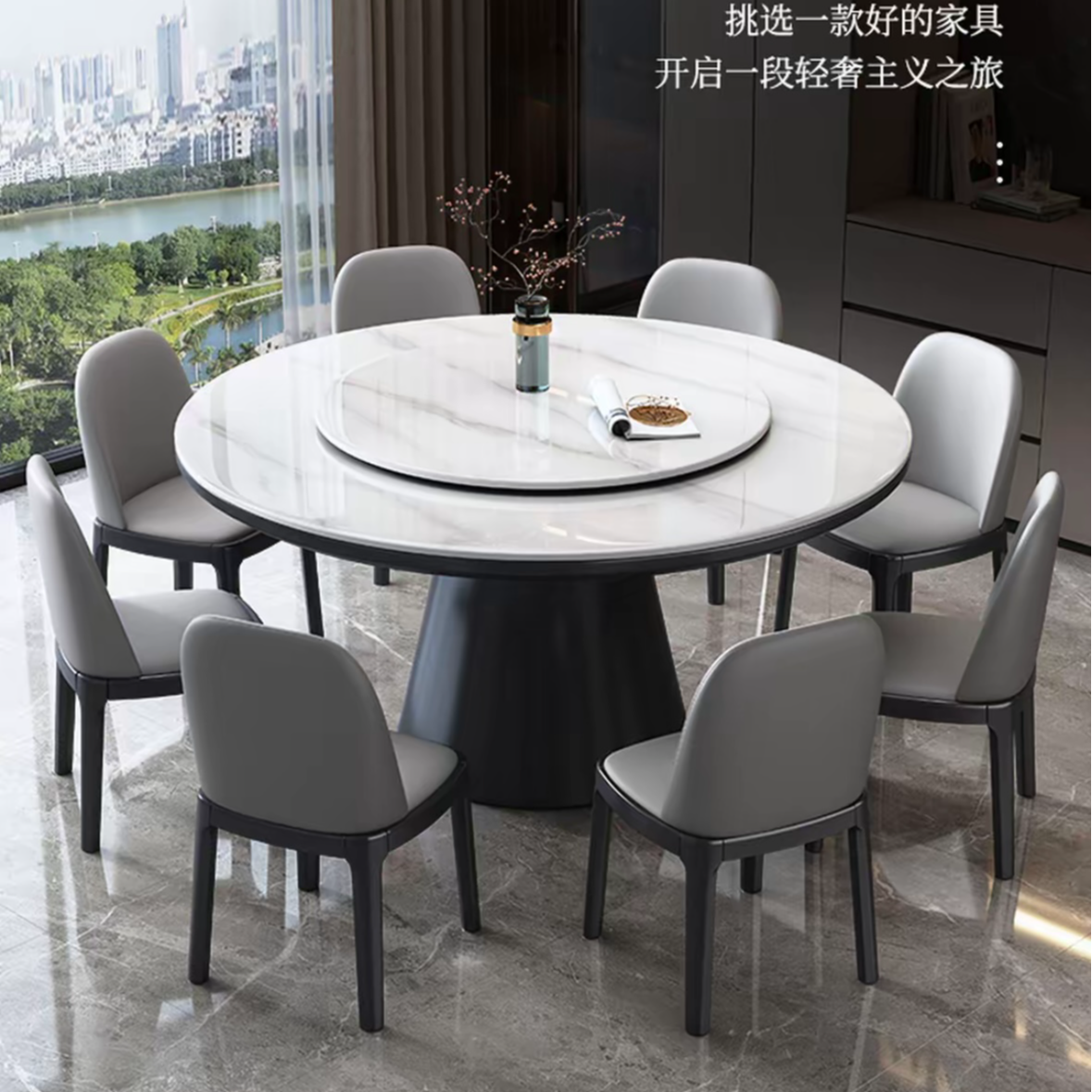 轻奢风伸缩方圆两用岩板餐桌现代简约家用加厚升级全托餐桌意式