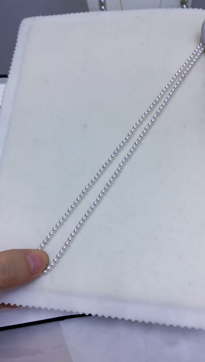 18K金镶嵌海水珍珠饰品3-3.5rose满珠链带大证